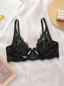 1 pieza Sujetador de encaje con aros para mujer - Negro - Ver 7