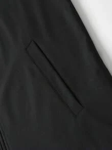 Manfinity Homme 男士加大码优雅男士商务外套，黑色，防水面料，时尚设计，男士黑色常规版型商务夹克，带拉链和领子，适合通勤，户外风衣 - 黑色 - 查看 7