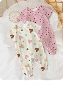 SHEIN 新生儿爱心印花短袖连体衣，适合夏季穿着