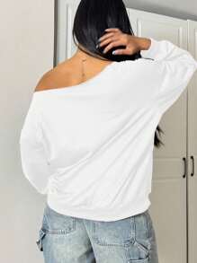 INAWLY Große Größen einfarbiger asymmetrischer Schulter Sweatshirt, minimalistisch und modisch, geeignet für Sommer Abschluss, Schulanfang, Abschluss, Lehrer, Pullover für Schulanfang Herbst Winter