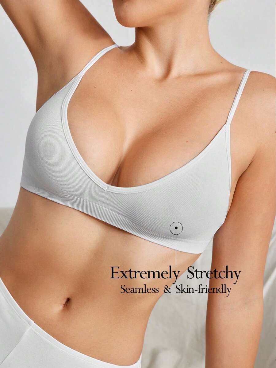 Ocili Seamless Wireless Sports Bra Women Comfortable Ribbed Knit Bra Leisure - Light Grey - View 1