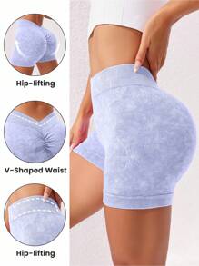 Slayform Quần short thể thao mờ dành cho nữ có cạp chun, nâng đỡ gợi cảm, co giãn và thoải mái khi tập yoga và tập thể dục - Màu tím hoa cà - Xem 2