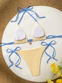 SHEIN 2pcs/Set 2025 New Women's Triangle Bikini Set, Casual Sexy Beach Vacation Summer - Multicolor - View 2