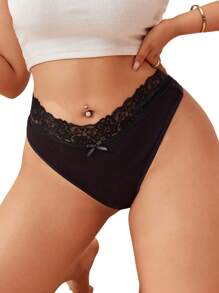 Ocili 3pcs Comfortable Plus Size  Panties, Lace T-Back Design - Multicolor - View 3