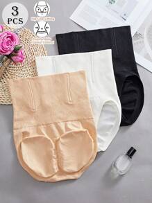 SHEIN 3pcs Women Seamless High Waist Non-Rolling Tummy Control Lingerie Butt Lifter Shaping Briefs Panties Sheath Flat Belly Slimming Waist Trainer Body Shaper Shapewear Underwear - Multicolor - View 1