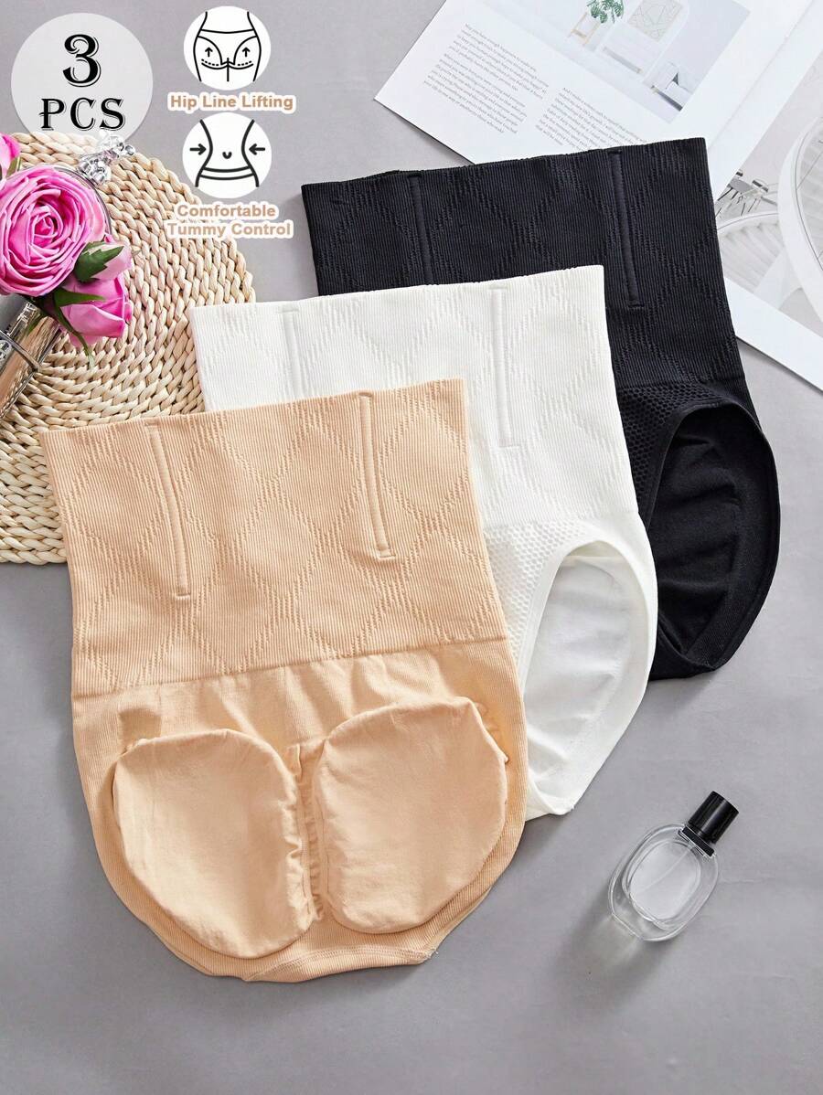 SHEIN 3pcs Women Seamless High Waist Non-Rolling Tummy Control Lingerie Butt Lifter Shaping Briefs Panties Sheath Flat Belly Slimming Waist Trainer Body Shaper Shapewear Underwear - Multicolor - View 1