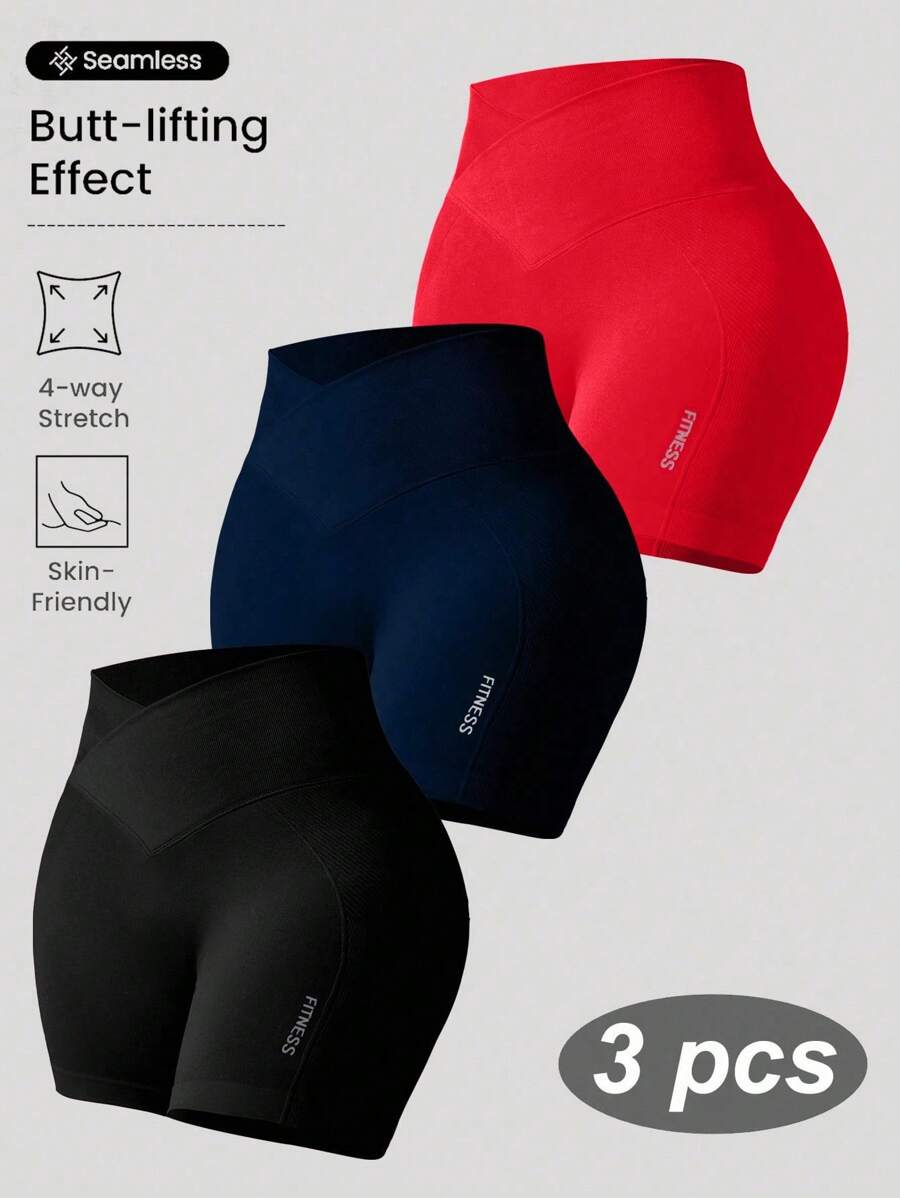 SHEIN Velisys Pantalones cortos de yoga de cintura cruzada sin costuras de alta eity - Multicolor - Ver 1