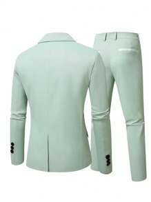 Manfinity Mode Plus Size Men's Solid Color Lapel Collar Business Suit Jacket And Pants Set