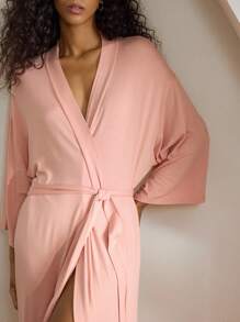 Soft, Smooth Solid Color Waist Belt For Robe, Bathrobe - Pink - View 4