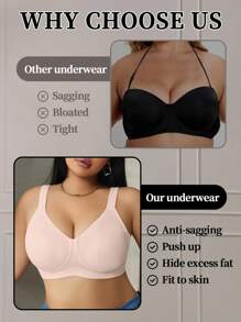 NudeFit 1pc Plus Size Wireless Seamless Bra Plus Size Bra Support Bras For Women Full Coverage Big Size Bra For Women Full Coverage Bra Shapewear Bra, Lift - Pink - View 5