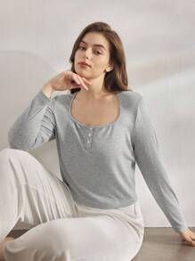 Ocili Luźna, prążkowana, dzianinowa piżama w dużym rozmiarze z guzikami, łatwa w utrzymaniu, wygodna, jesienna