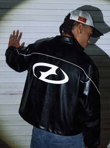 AXEPEAK Men's Contrast Collar Zip-Up Long Sleeve Jacket , Fall Winter, Grunge - Black - View 4