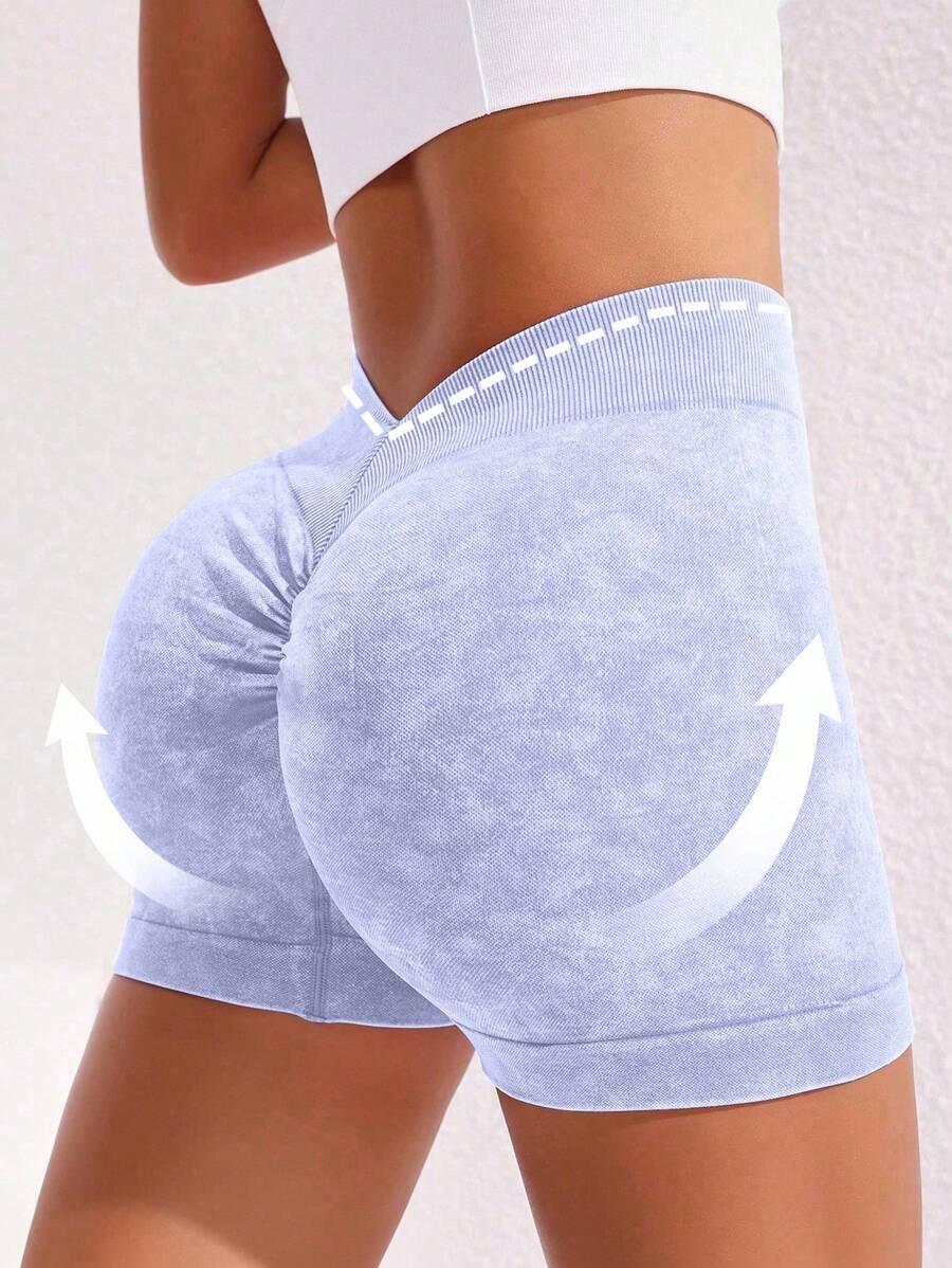 Slayform Quần short thể thao mờ dành cho nữ có cạp chun, nâng đỡ gợi cảm, co giãn và thoải mái khi tập yoga và tập thể dục - Màu tím hoa cà - Xem 1