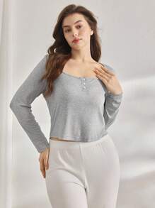 Ocili Luźna, prążkowana, dzianinowa piżama w dużym rozmiarze z guzikami, łatwa w utrzymaniu, wygodna, jesienna