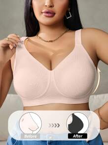NudeFit 1pc Plus Size Wireless Seamless Bra Plus Size Bra Support Bras For Women Full Coverage Big Size Bra For Women Full Coverage Bra Shapewear Bra, Lift - Pink - View 4