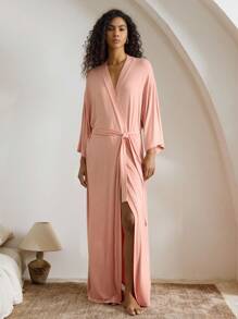 Soft, Smooth Solid Color Waist Belt For Robe, Bathrobe - Pink - View 3