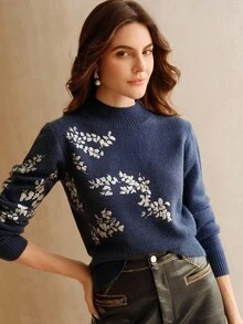 Anewsta Áo len chui đầu dệt kim ánh kim, thích hợp cho mùa thu, đông, năm mới, thanh lịch, sang trọng, phong cách, giáng sinh, đi chơi, quần áo mùa đông ấm áp cho phụ nữ - màu đen - Xem 5