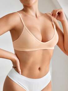 Ocili Áo ngực không đường may cho nữ, áo ngực dệt kim co giãn thoải mái không có cúp ngực - Màu be - Xem 4