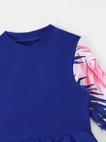 少女热带印花分体泳衣套装 - 寶藍色 - 查看 5