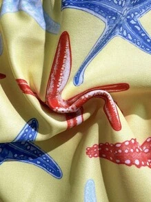 Tween Girls Bikini Sets, Starfish Print, Knit Fabric, 2 Pieces Swimsuit, Fashion Casual Elegant Suitable For Swimming, Vacation, Summer Starfish Bikini Teen Bathing Suit Summer Bathing Suits Seashell Bathing Suit Tween Starfish Bikini