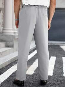 Manfinity CasualCool Pantaloni casual a vita alta da uomo taglio affusolato, colore tinta unita, autunno - Grigio Chiaro - Visualizzare 2