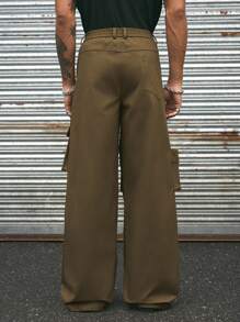 AXEPEAK Vintage American Style Multi-Pocket Decorated Casual Cargo Pants - Brown - View 2