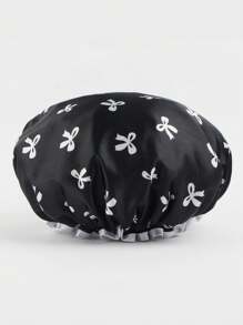 1pc, Double-Layer Waterproof And Reusable Women_s Bath Cap With Bowknot Pattern Shower Cap, Elastic Bathing Hair Cover For Women, Hair Cover For Kitchen And Home Use Home Bathroom Decor Summer Back To School