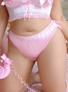 PetitDoll 加大码粉色多层蛋糕下摆和荷叶边下摆缎带蝴蝶结卡哇伊可爱洛丽塔娃娃风格内裤 - 粉色 - 查看 4