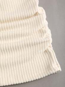 SHEIN Unity 杏色毛绒罗纹针织 V 领露背不对称下摆吊带上衣和直筒迷你裙套装，柔软舒适时尚休闲装，适合派对、度假、女士