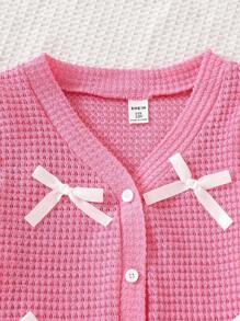 Girls' Long Sleeve Cute Bow Short Knit Cardigan Sweater - Pink - View 5