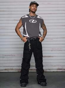 AXEPEAK Men's Fashion Street Graphic Pattern Loose Knit Sweater Vest, For Fall Winter - Grey - View 3