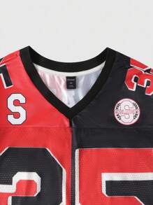 ROMWE MEN Prep Men's Mesh Patchwork Sports Short Sleeve T-Shirt, Athletic Jersey - Red - View 2