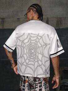 AXEPEAK 街头风格 V 领短袖数码印花宽松男式 T 恤 - 白色 - 查看 2