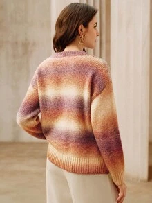 Anewsta Maglione pullover con scollo a V e maniche lunghe con paillettes sfumate, adatto per autunno, inverno, primavera, Capodanno, feste, matrimoni, elegante, chic, di stile, casual, confortevole, formale - Viola - Visualizzare 2