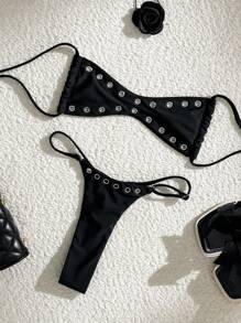 Swim Vcay 2025 New Women's Solid Color Sexy Bandeau Beach Vacation Summer Casual Sexy Swimsuit Set