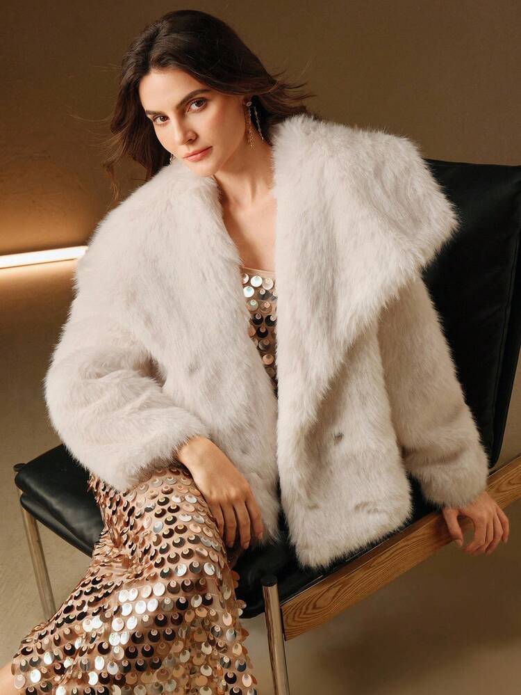 Capa de lujo elegante y romántica de piel sintética para mujer, otoño/invierno