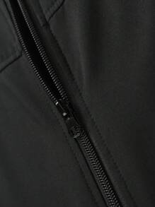 Manfinity Homme 男士加大码优雅男士商务外套，黑色，防水面料，时尚设计，男士黑色常规版型商务夹克，带拉链和领子，适合通勤，户外风衣 - 黑色 - 查看 6