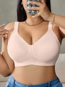 NudeFit 1pc Plus Size Wireless Seamless Bra Plus Size Bra Support Bras For Women Full Coverage Big Size Bra For Women Full Coverage Bra Shapewear Bra, Lift - Pink - View 3