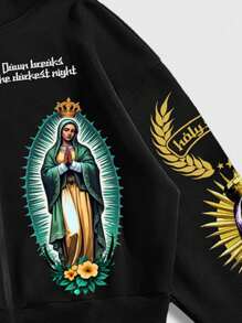 ROMWE MEN Street Life Men's Printed Religious Sweatshirt , Loose Cropped Style , Fall - Black - View 4