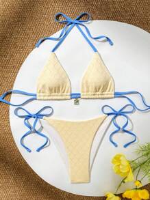 SHEIN 2pcs/Set 2025 New Women's Triangle Bikini Set, Casual Sexy Beach Vacation Summer - Multicolor - View 5