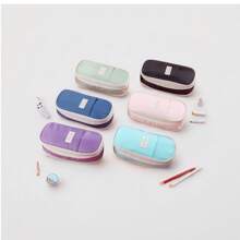 1Pc 10*25cm Large Capacity Canvas Zipper Pencil Bag Pencil Case, Student Study Supplies Office Supplies, Expandable Pencil Case Storage Bag, Multi-Functional Creative Student Gift Cosmetic Bag Travel Bag Back To School, Six Colors Optional,Back To School,School Supplies - Multicolor - View 1