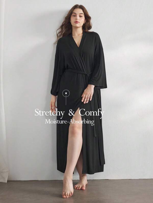 Ocili Ocili Leisure Comfortable Soft Minimalist Long Sleeve Plus Size Robe Holidayseason