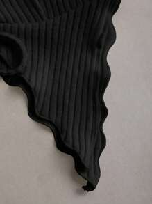 EgrlEra Apricot Fleece Ribbed Knit V-Neck Backless Asymmetrical Hem Tie-Back Tank Top & Mini Bodycon Skirt Set, Soft Comfortable Casual Chic For Party, Vacation, Ladies