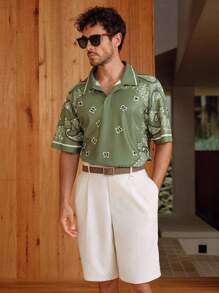 Manfinity BRENVOR Camisa polo casual holgada de manga corta con estampado floral para hombre