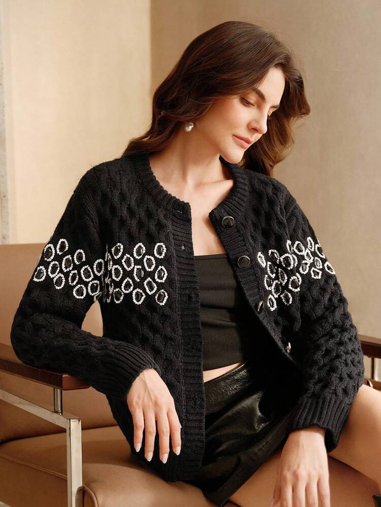 Cardigan casual e ampio in maglia a cable vintage