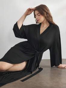 Ocili Plus Size Leisure Comfortable Soft Minimalist Long Sleeve Robe Holiday Season , Cozy And Elegant Details, Outfit, Fall & Winter