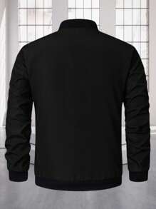 Manfinity Homme Plus Size Men's Long Sleeve Casual Versatile Daily Outdoor Windbreaker Jacket , Fall - Black - View 5