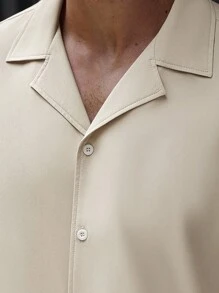 Manfinity Homme Conjunto de camisa de manga corta con botones y pantalones cortos de unicolor para hombres de talla grande - Albaricoque - Ver 2
