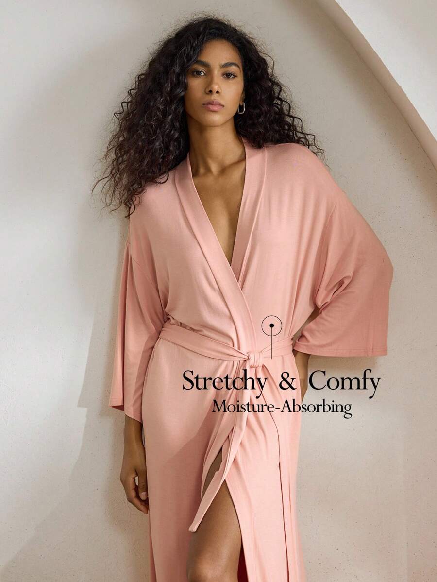 Soft, Smooth Solid Color Waist Belt For Robe, Bathrobe - Pink - View 1