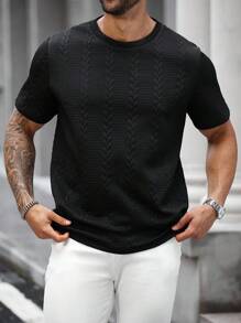 Manfinity Homme 夏季大码男士休闲纯色短袖T恤 - 黑色 - 查看 4